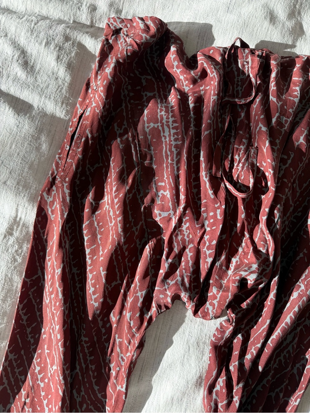 Nicholas K Silk Draped Pants Rust Brown Abstract Print